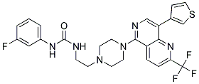 N-(3-FLUOROPHENYL)-N'-(2-(4-[8-(3-THIENYL)-2-(TRIFLUOROMETHYL)-1,6-NAPHTHYRIDIN-5-YL]PIPERAZIN-1-YL)ETHYL)UREA Struktur