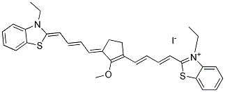 3-ETHYL-2-[(1E,3E)-4-(3-((E,2E)-4-[3-ETHYL-1,3-BENZOTHIAZOL-2(3H)-YLIDENE]-2-BUTENYLIDENE)-2-METHOXY-1-CYCLOPENTEN-1-YL)-1,3-BUTADIENYL]-1,3-BENZOTHIAZOL-3-IUM IODIDE Struktur