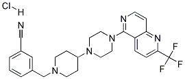 3-[(4-(4-[2-(TRIFLUOROMETHYL)-1,6-NAPHTHYRIDIN-5-YL]PIPERAZIN-1-YL)PIPERIDIN-1-YL)METHYL]BENZONITRILE HYDROCHLORIDE Struktur