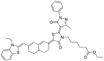 ETHYL 6-[5-[7-([3-ETHYL-1,3-BENZOTHIAZOL-2(3H)-YLIDENE]METHYL)-4,4A,5,6-TETRAHYDRO-2(3H)-NAPHTHALENYLIDENE]-2-(3-METHYL-5-OXO-1-PHENYL-1,5-DIHYDRO-4H-PYRAZOL-4-YLIDENE)-4-OXO-1,3-THIAZOLIDIN-3-YL]HEXANOATE Struktur