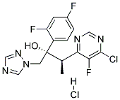 (2R,3S/2S,3R)-3-(4-chloro-5-fluoro-6-pyrimidinyl)-2-(2,4-difluorophenyl)-1-(1H-1,2,4-trazol-1-yl)-2-butanolhydrochlorid Struktur