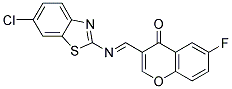 3-{[(E)-6-CHLOROBENZOTHIAZOL-2-YLIMINO]METHYL}-6-FLUORO-CHROMEN-4-ONE Struktur