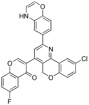 6-[6-CHLORO-1-(6-FLUORO-4-OXO-4H-CHROMEN-3-YL)-10H-9-OXA-4-AZA-PHENANTHREN-3-YL]-4H-BENZO[1,4]OXAZIN Struktur