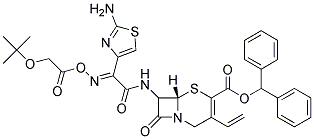 7-[2-(2-amino-4-thiazolyl)-2-(tert-butoxy-acetoxyimino)-acetamido]-3-vinyl-3-cephem-4-carboxylic acid diphenylmethyl ester Struktur