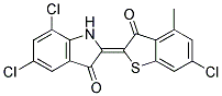 5,7-dichloro-2-(6-chloro-4-methyl-3-oxobenzo[b]thien-2(3H)-ylidene)-1,2-dihydro-3H-indol-3-one Struktur