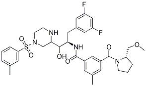 N-{(1R,2S)-1-(3,5-DIFLUORO-BENZYL)-2-HYDROXY-2-[4-(TOLUENE-3-SULFONYL)-PIPERAZIN-2-YL]-ETHYL}-3-(2-METHOXYMETHYL-PYRROLIDINE-1-CARBONYL)-5-METHYL-BENZAMIDE Struktur