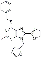 6-(BENZYLTHIO)-8-(FURAN-2-YL)-9-((FURAN-2-YL)METHYL)-2-METHYL-9H-PURINE Struktur