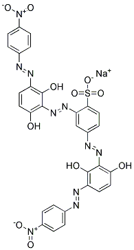 sodium 2,4-bis[[2,6-dihydroxy-3-[(4-nitrophenyl)azo]phenyl]azo]benzenesulphonate Struktur