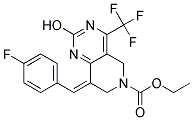 6-ETHOXYCARBONYL-8-(E)-P-FLUOROBENZYLIDENE-5,6,7,8-TETRAHYDRO-2-HYDROXY-4-(TRIFLUOROMETHYL)PYRIDO-[4,3-D]-PYRIMIDINE Struktur