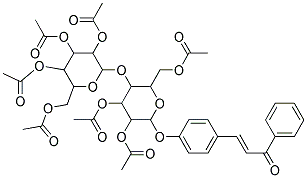 3-(acetyloxy)-6-[(acetyloxy)methyl]-2-[4-(3-oxo-3-phenylprop-1-enyl)phenoxy ]-5-({3,4,5-tri(acetyloxy)-6-[(acetyloxy)methyl]tetrahydro-2H-pyran-2-yl}ox y)tetrahydro-2H-pyran-4-yl acetate Struktur