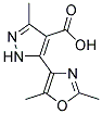 5-(2,5-dimethyl-1,3-oxazol-4-yl)-3-methyl-1H-pyrazole-4-carboxylic acid Struktur