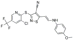 3-((3-Chloro-5-(trifluoromethyl)-2-pyridinyl)sulfanyl)-5-(2-(4-methoxyphenylamino)vinyl)-4-isothiazolecarbonitrile Struktur