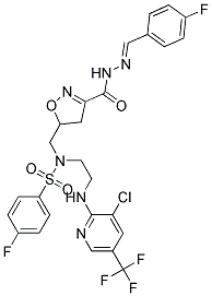 N-(2-((3-Chloro-5-(trifluoromethyl)-2-pyridinyl)amino)ethyl)-4-fluoro-N-((3-((2-((4-fluorophenyl)methylene)hydrazino)carbonyl)-4,5-dihydro-5-isoxazolyl)methyl)benzenesulfonamide Struktur