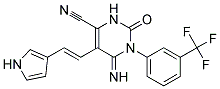 5-(1-Aza-2-(3-thienyl)vinyl)-4-imino-2-oxo-3-(3-(trifluoromethyl)phenyl)-1H-1,3-diazine-6-carbonitrile Struktur