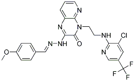 4-Methoxybenzenecarbaldehyde N-(4-(2-((3-chloro-5-(trifluoromethyl)-2-pyridinyl)amino)ethyl)-3-oxo-3,4-dihydropyrido[2,3-b]pyrazin-2-yl)hydrazone Struktur