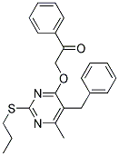 5-Benzyl-6-methyl-4-phenacyloxy-2-propylthiopyrimidine Struktur