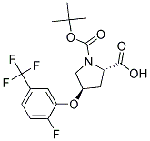 (2S,4R)-1-(tert-butoxycarbonyl)-4-[2-fluoro-5-(trifluoromethyl)phenoxy]pyrrolidine-2-carboxylic acid Struktur