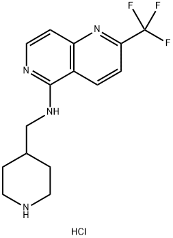 N-(PIPERIDIN-4-YLMETHYL)-2-(TRIFLUOROMETHYL)-1,6-NAPHTHYRIDIN-5-AMINEHYDROCHLORIDEHYDRATE
 Struktur