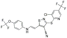 3-((3-Chloro-5-(trifluoromethyl)-2-pyridinyl)sulfanyl)-5-(2-(4-(trifluoromethoxy)phenylamino)vinyl)-4-isothiazolecarbonitrile Struktur