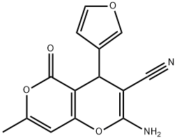 2-AMINO-4-FURAN-3-YL-7-METHYL-5-OXO-4H,5H-PYRANO[4,3-B]PYRAN-3-CARBONITRILE Struktur