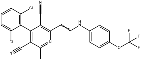 4-(2,6-DICHLOROPHENYL)-2-METHYL-6-(2-[4-(TRIFLUOROMETHOXY)ANILINO]VINYL)-3,5-PYRIDINEDICARBONITRILE Struktur