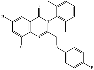 6,8-DICHLORO-3-(2,6-DIMETHYLPHENYL)-2-([(4-FLUOROPHENYL)SULFANYL]METHYL)-4(3H)-QUINAZOLINONE Struktur