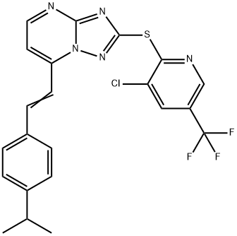 2-([3-CHLORO-5-(TRIFLUOROMETHYL)-2-PYRIDINYL]SULFANYL)-7-(4-ISOPROPYLSTYRYL)[1,2,4]TRIAZOLO[1,5-A]PYRIMIDINE Struktur