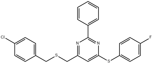 4-([(4-CHLOROBENZYL)SULFANYL]METHYL)-6-[(4-FLUOROPHENYL)SULFANYL]-2-PHENYLPYRIMIDINE Struktur
