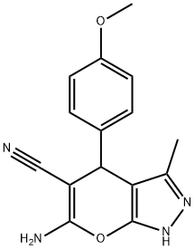 6-AMINO-4-(4-METHOXY-PHENYL)-3-METHYL-1,4-DIHYDRO-PYRANO[2,3-C]PYRAZOLE-5-CARBONITRILE Struktur