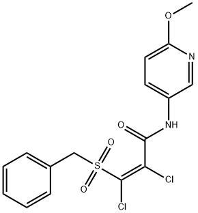3-(BENZYLSULFONYL)-2,3-DICHLORO-N-(6-METHOXY-3-PYRIDINYL)ACRYLAMIDE Struktur
