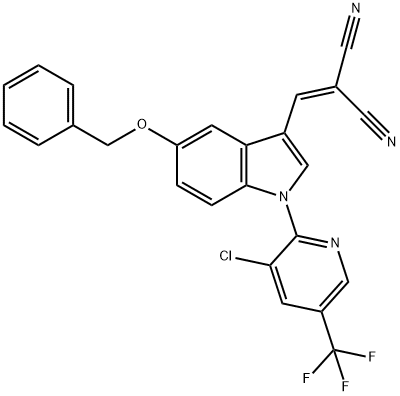 2-((5-(BENZYLOXY)-1-[3-CHLORO-5-(TRIFLUOROMETHYL)-2-PYRIDINYL]-1H-INDOL-3-YL)METHYLENE)MALONONITRILE Struktur