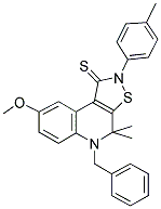 5-BENZYL-8-METHOXY-4,4-DIMETHYL-2-P-TOLYL-4,5-DIHYDROISOTHIAZOLO[5,4-C]QUINOLINE-1(2H)-THIONE Struktur