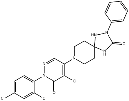 8-[5-CHLORO-1-(2,4-DICHLOROPHENYL)-6-OXO-1,6-DIHYDRO-4-PYRIDAZINYL]-2-PHENYL-1,2,4,8-TETRAAZASPIRO[4.5]DECAN-3-ONE Struktur