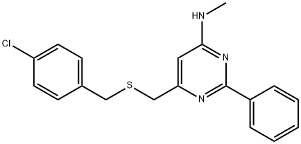 6-([(4-CHLOROBENZYL)SULFANYL]METHYL)-N-METHYL-2-PHENYL-4-PYRIMIDINAMINE Struktur