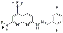 2,5-DIFLUOROBENZENECARBALDEHYDE N-[5,7-BIS(TRIFLUOROMETHYL)[1,8]NAPHTHYRIDIN-2-YL]HYDRAZONE Struktur