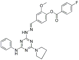 (E)-2-METHOXY-4-((2-(4-(PHENYLAMINO)-6-(PYRROLIDIN-1-YL)-1,3,5-TRIAZIN-2-YL)HYDRAZONO)METHYL)PHENYL 4-FLUOROBENZOATE Struktur