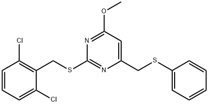 2-[(2,6-DICHLOROBENZYL)SULFANYL]-4-METHOXY-6-[(PHENYLSULFANYL)METHYL]PYRIMIDINE Struktur