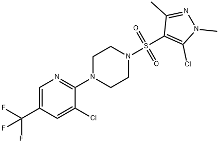 1-[(5-CHLORO-1,3-DIMETHYL-1H-PYRAZOL-4-YL)SULFONYL]-4-[3-CHLORO-5-(TRIFLUOROMETHYL)-2-PYRIDINYL]PIPERAZINE Struktur