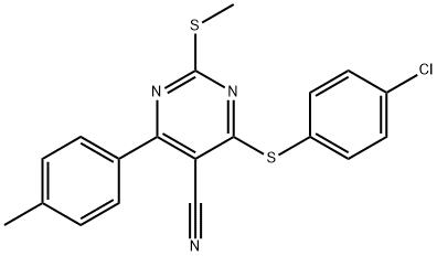 4-[(4-CHLOROPHENYL)SULFANYL]-6-(4-METHYLPHENYL)-2-(METHYLSULFANYL)-5-PYRIMIDINECARBONITRILE Struktur