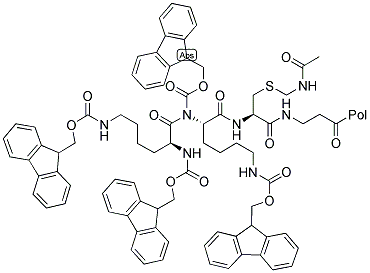 [FMOC-LYS(FMOC)]2-LYS-CYS(ACM)-BETA-ALA-WANG RESIN Struktur