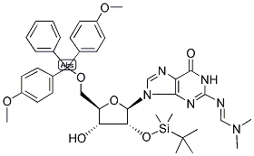 N2-(DIMETHYLAMINO)METHYLENE)-5'-O-(DIMETHOXYTRITYL)-2'-O-(T-BUTYLDIMETHYLSILYL)-GUANOSINE Struktur