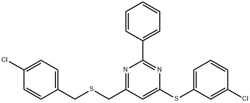 4-([(4-CHLOROBENZYL)SULFANYL]METHYL)-6-[(3-CHLOROPHENYL)SULFANYL]-2-PHENYLPYRIMIDINE Struktur