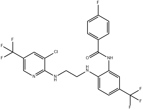 N-[2-[(2-([3-CHLORO-5-(TRIFLUOROMETHYL)-2-PYRIDINYL]AMINO)ETHYL)AMINO]-5-(TRIFLUOROMETHYL)PHENYL]-4-FLUOROBENZENECARBOXAMIDE Struktur