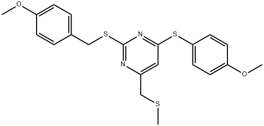 2-[(4-METHOXYBENZYL)SULFANYL]-4-[(4-METHOXYPHENYL)SULFANYL]-6-[(METHYLSULFANYL)METHYL]PYRIMIDINE Struktur