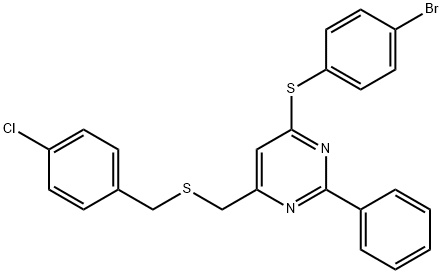 4-BROMOPHENYL 6-([(4-CHLOROBENZYL)SULFANYL]METHYL)-2-PHENYL-4-PYRIMIDINYL SULFIDE Struktur