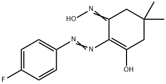 2-((4-FLUOROPHENYL)DIAZENYL)-3-(HYDROXYIMINO)-5,5-DIMETHYLCYCLOHEX-1-EN-1-OL Struktur