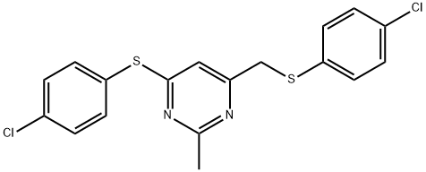 4-CHLOROPHENYL 6-([(4-CHLOROPHENYL)SULFANYL]METHYL)-2-METHYL-4-PYRIMIDINYL SULFIDE Struktur