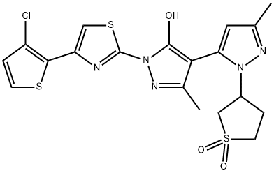 BI-4-(1-[4-(3-CHLORO-2-THIENYL)-1,3-THIAZOL-2-YL]-3-METHYL-1H-5-PYRAZOLOL)-5'[1-(1,1-DIOXOTETRAHYDRO-1H-1LAMBDA6THIOPHEN-3-YL)-3-METHYL-1H-PYRAZOLE] Struktur