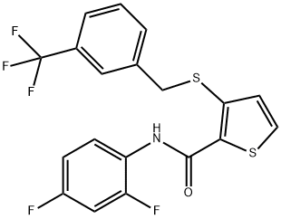 N-(2,4-DIFLUOROPHENYL)-3-([3-(TRIFLUOROMETHYL)BENZYL]SULFANYL)-2-THIOPHENECARBOXAMIDE Struktur