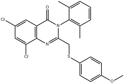 6,8-DICHLORO-3-(2,6-DIMETHYLPHENYL)-2-([(4-METHOXYPHENYL)SULFANYL]METHYL)-4(3H)-QUINAZOLINONE Struktur